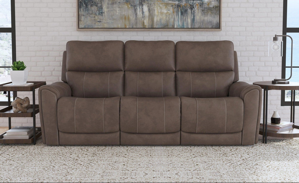 lifestyle Carter Cappuccino Fabric Power Reclining Sofa with Console - angle view