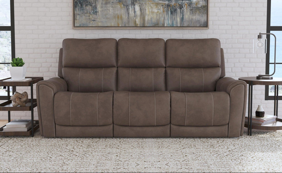 Carter Cappuccino Fabric Power Reclining Sectional with Power Headrests & Lumbar Complete Room