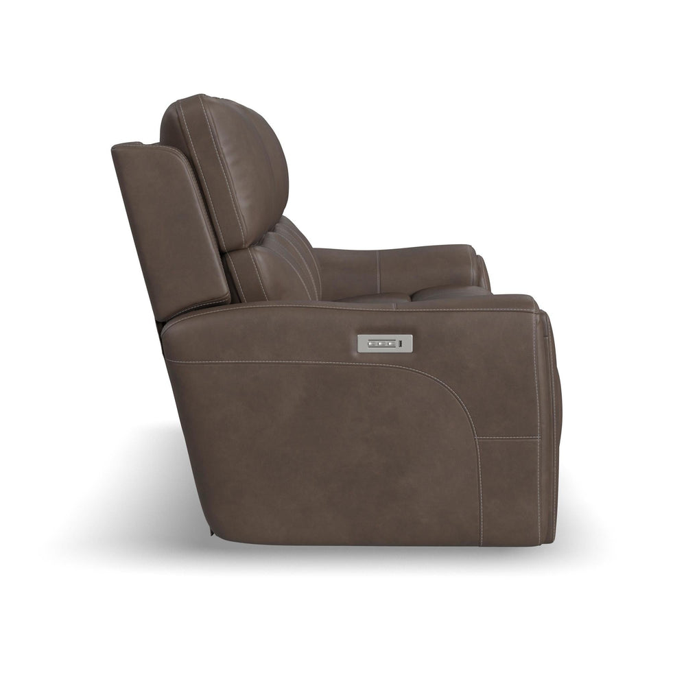 Carter Cappuccino Fabric Power Reclining Sofa with Console - reclined position