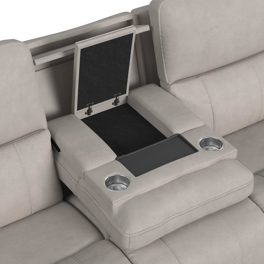 Carter Smoke Fabric Power Reclining Sofa with Console & Power Headrests & Lumbar
