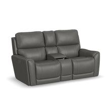 Carter Smoke Fabric Power Reclining Loveseat with Console - front view