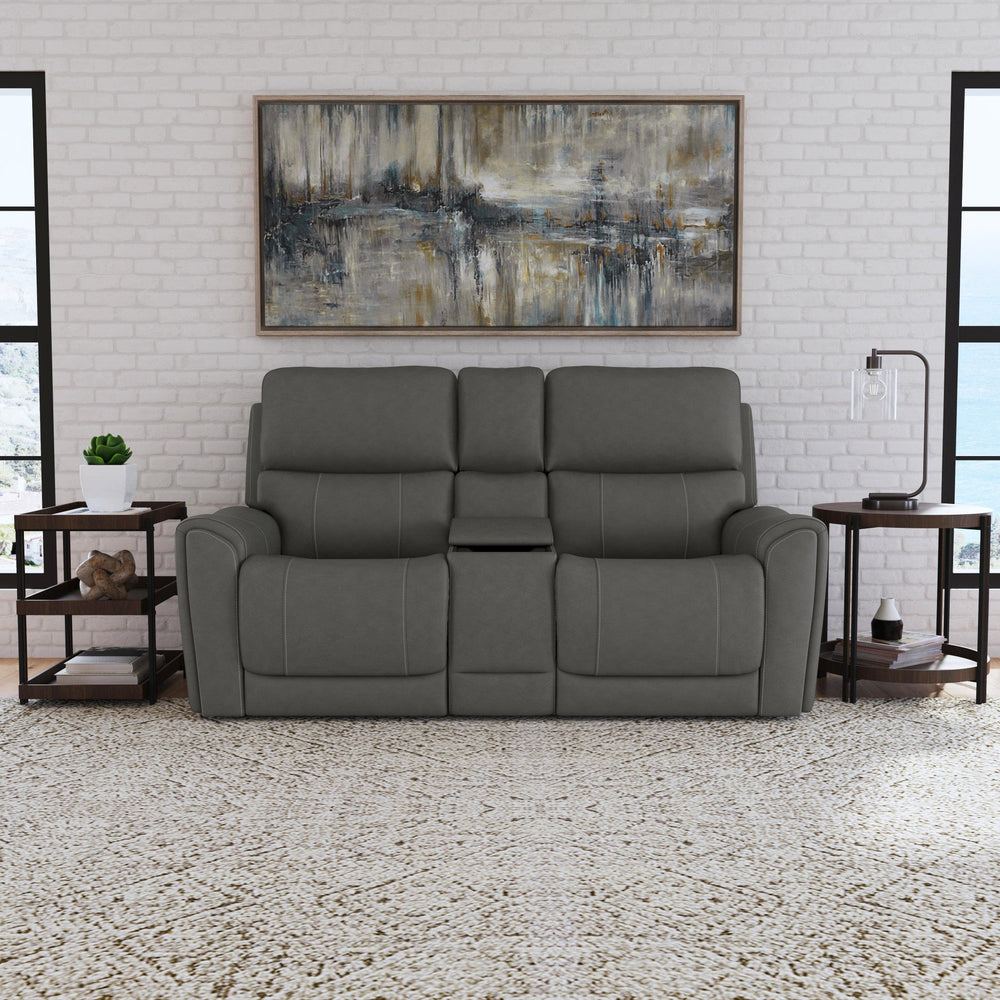 Carter Smoke Fabric Power Reclining Loveseat with Console - angle view