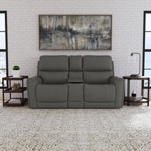 Carter Smoke Fabric Power Reclining Loveseat with Console - angle view