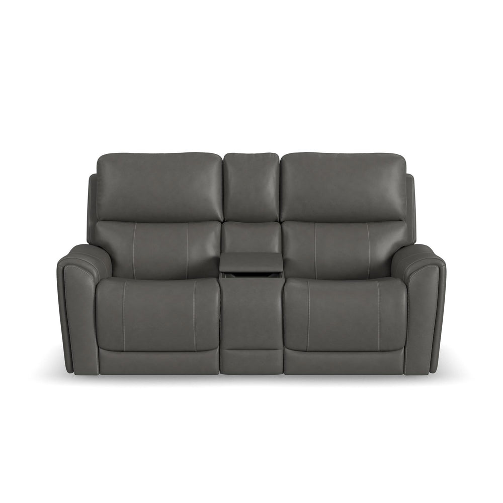 Carter Smoke Fabric Power Reclining Loveseat with Console - console detail
