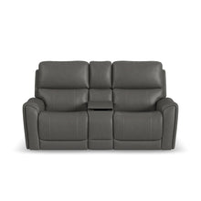 Carter Smoke Fabric Power Reclining Loveseat with Console - console detail