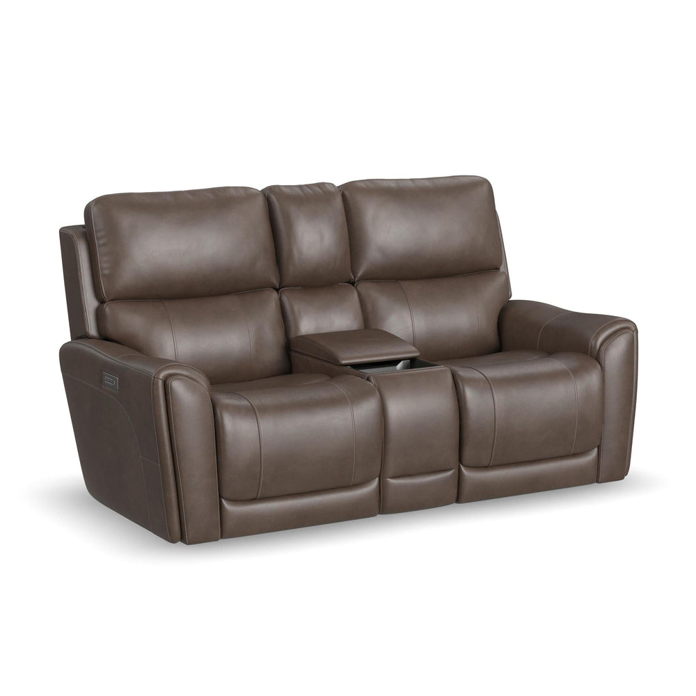 Carter Cappuccino Fabric Power Reclining Loveseat with Console - front view