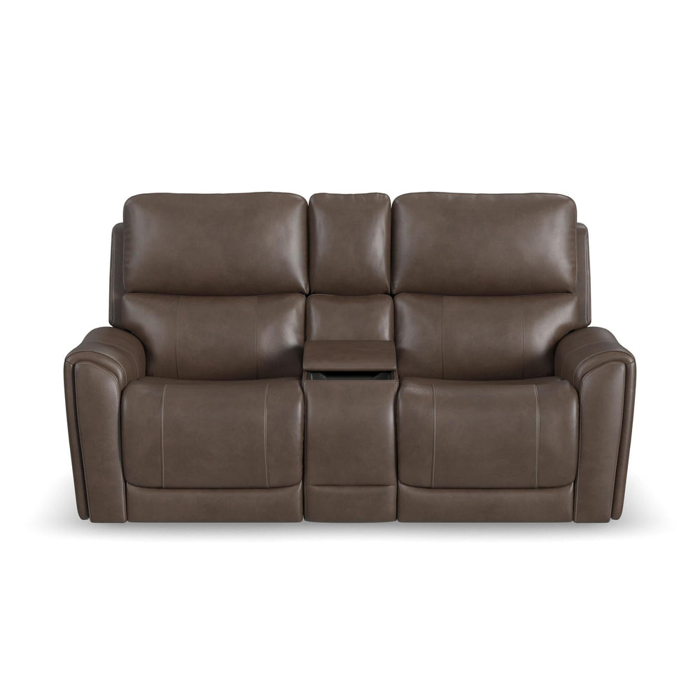 Carter Cappuccino Fabric Power Reclining Loveseat with Console - console detail