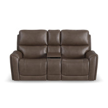 Carter Cappuccino Fabric Power Reclining Loveseat with Console - console detail