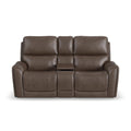 Carter Cappuccino Fabric Power Reclining Loveseat with Console & Power Headrests & Lumbar