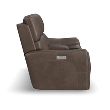 Carter Cappuccino Fabric Power Reclining Loveseat with Console - reclined position