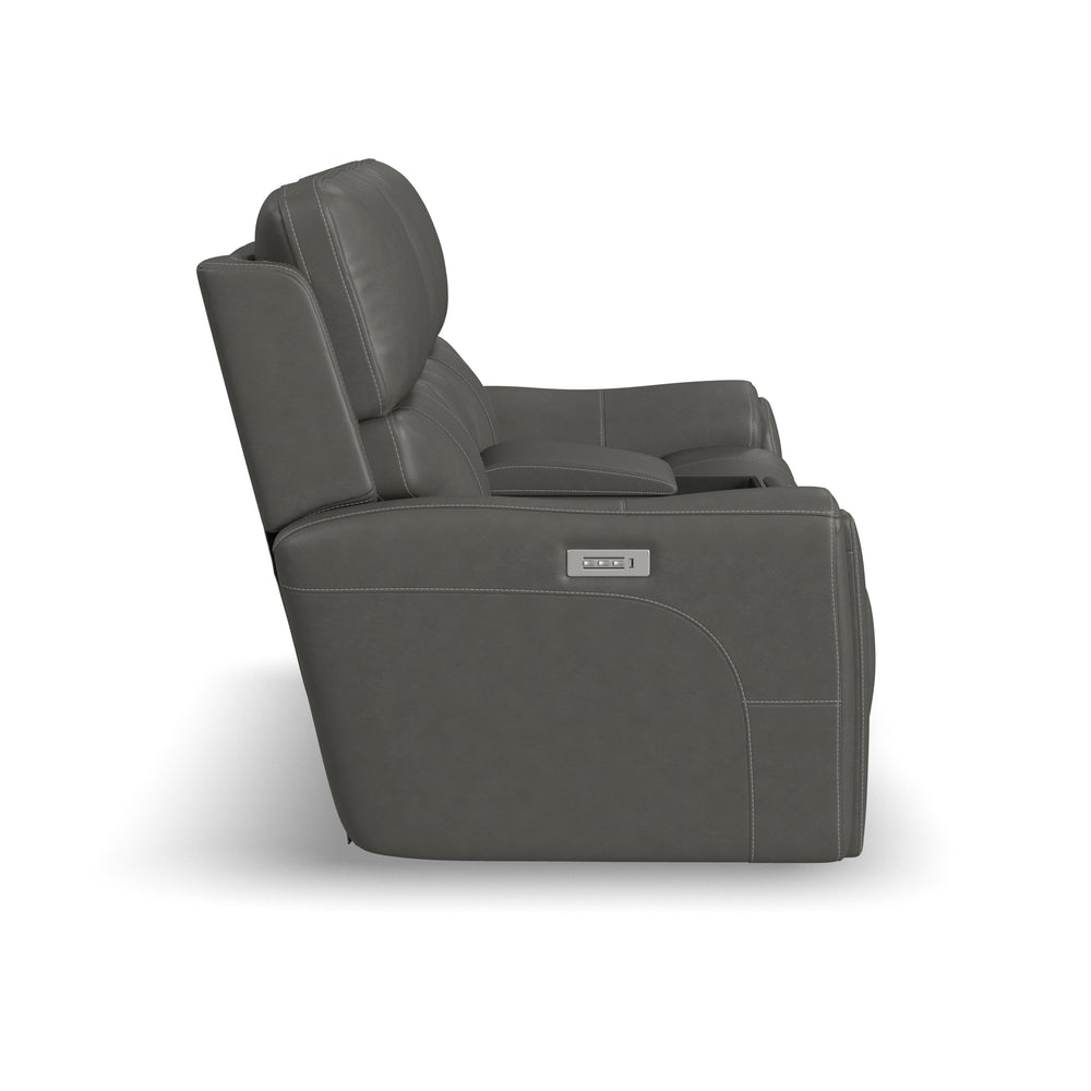 Carter Smoke Fabric Power Reclining Loveseat with Console & Power Headrests & Lumbar