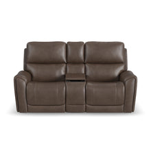 Carter Cappuccino Fabric Power Reclining Loveseat with Console & Power Headrests & Lumbar