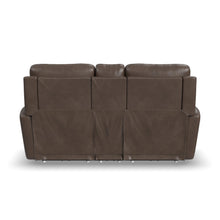 Carter Cappuccino Fabric Power Reclining Loveseat with Console & Power Headrests & Lumbar