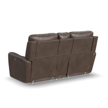 Carter Cappuccino Fabric Power Reclining Loveseat with Console & Power Headrests & Lumbar