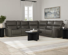 lifestyle Carter Smoke Fabric Power Reclining Sectional - angle view