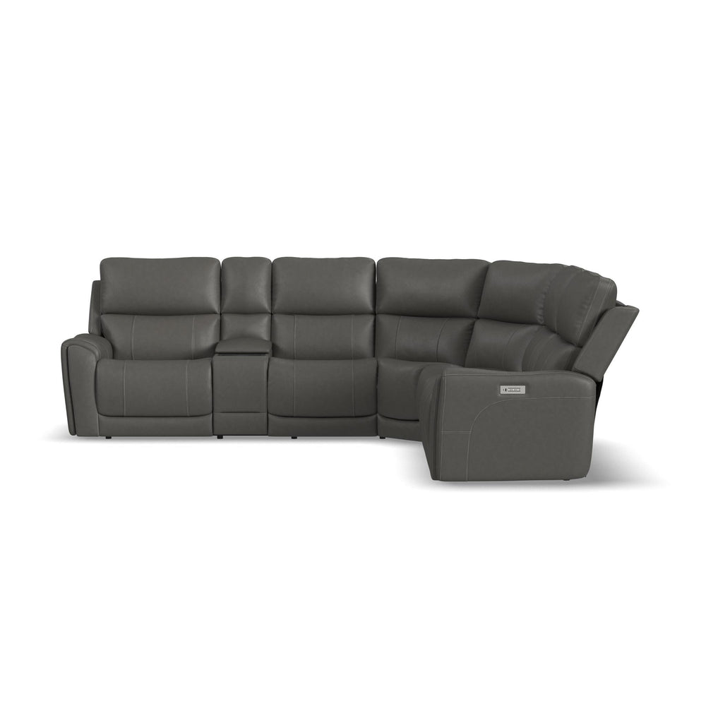 Carter Smoke Fabric Power Reclining Sectional - reclined view