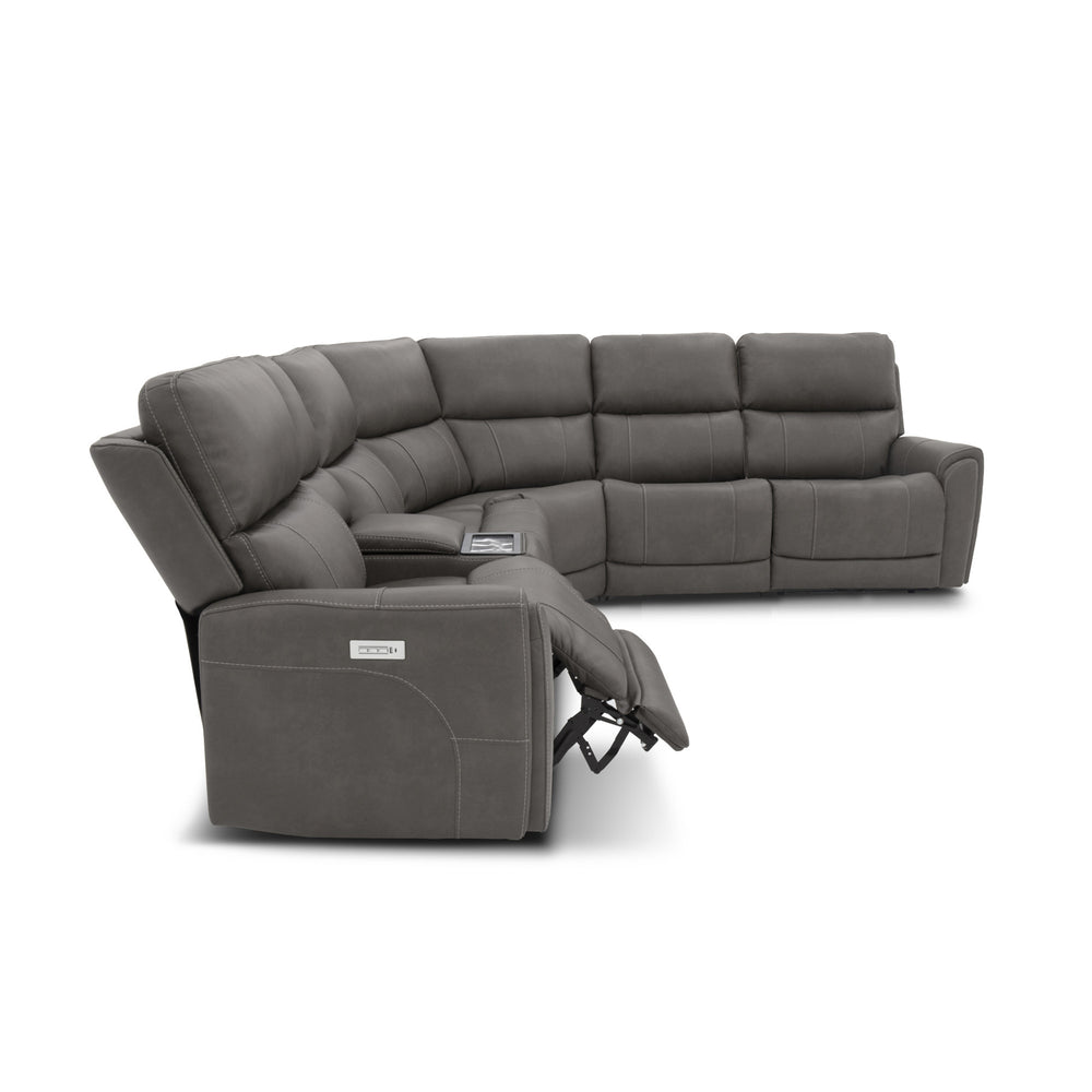 Carter Smoke Fabric Power Reclining Sectional with Power Headrests & Lumbar