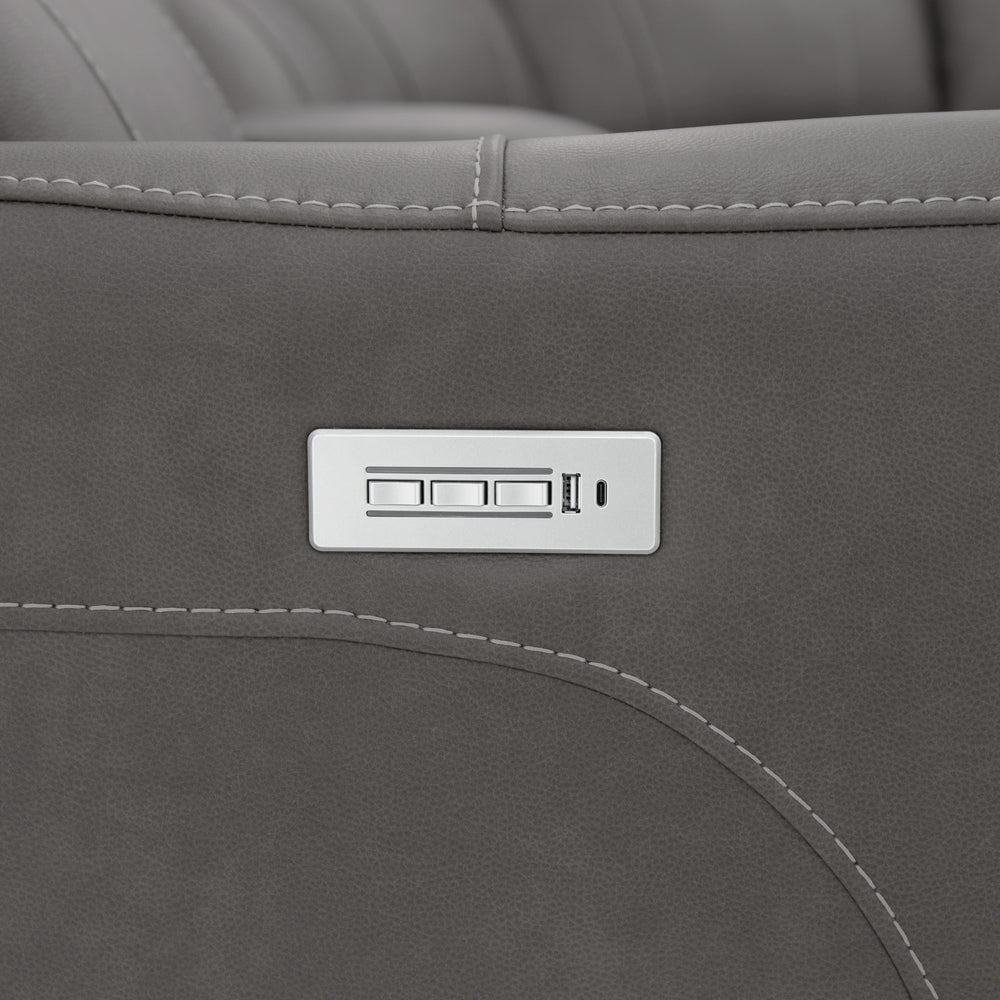 Carter Smoke Fabric Power Reclining Sectional with Power Headrests & Lumbar