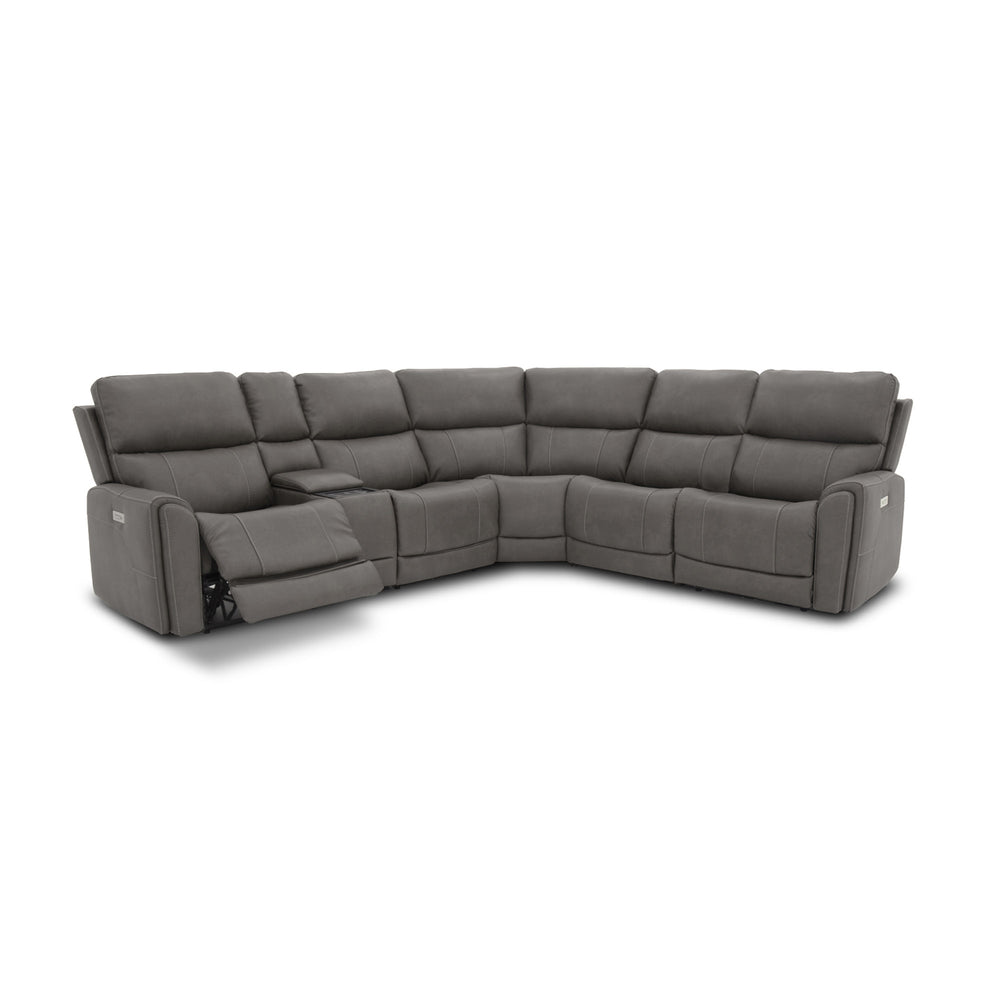 Carter Smoke Fabric Power Reclining Sectional with Power Headrests & Lumbar