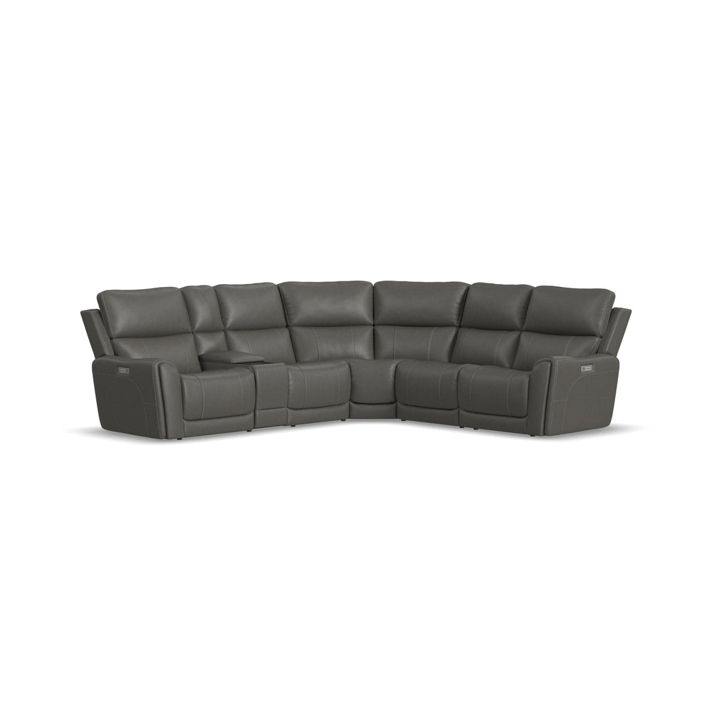 Carter Smoke Fabric Power Reclining Sectional with Power Headrests & Lumbar