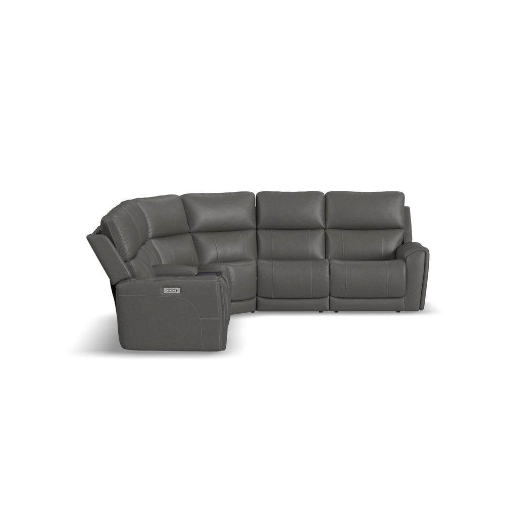Carter Smoke Fabric Power Reclining Sectional with Power Headrests & Lumbar