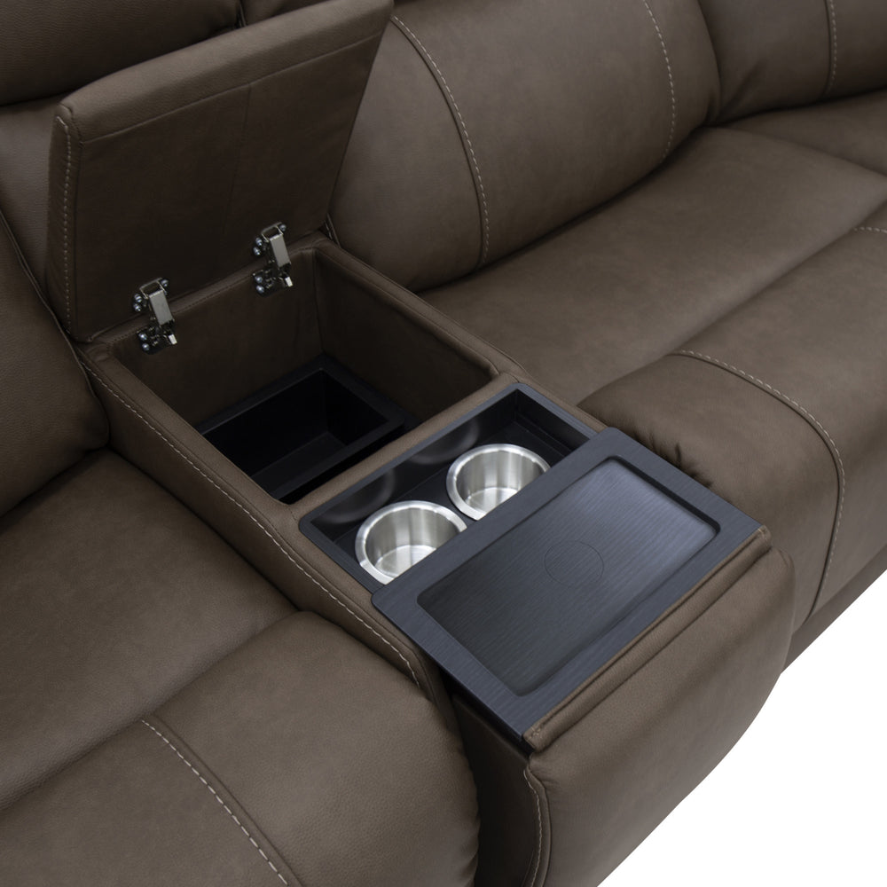 Carter Cappuccino Fabric Power Reclining Sectional with Power Headrests & Lumbar