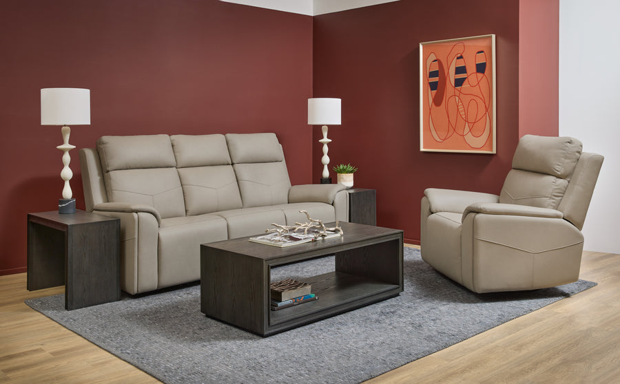 Flexsteel Vernon Fabric Power Reclining Sofa, Power Headrests, Lumbar, Heat & Massage Complete Room