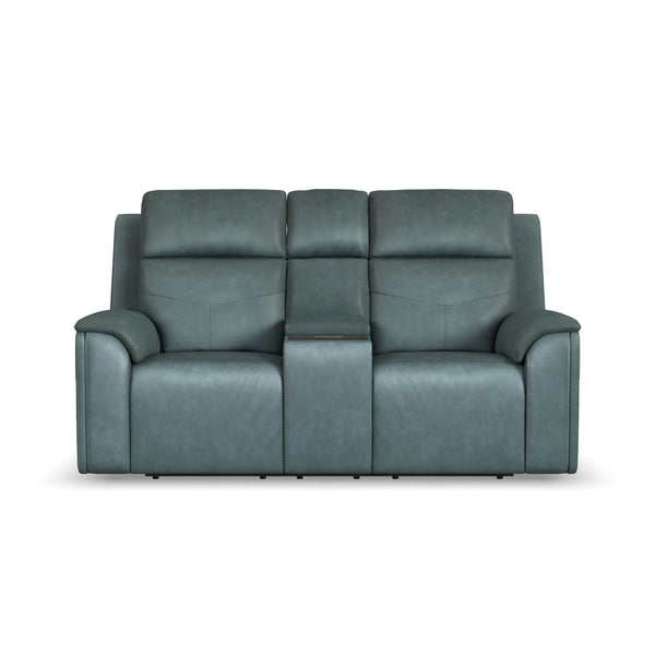 Flexsteel Vernon Fabric Power Reclining Loveseat with Console, Power Headrests, Lumbar, Heat & Massage