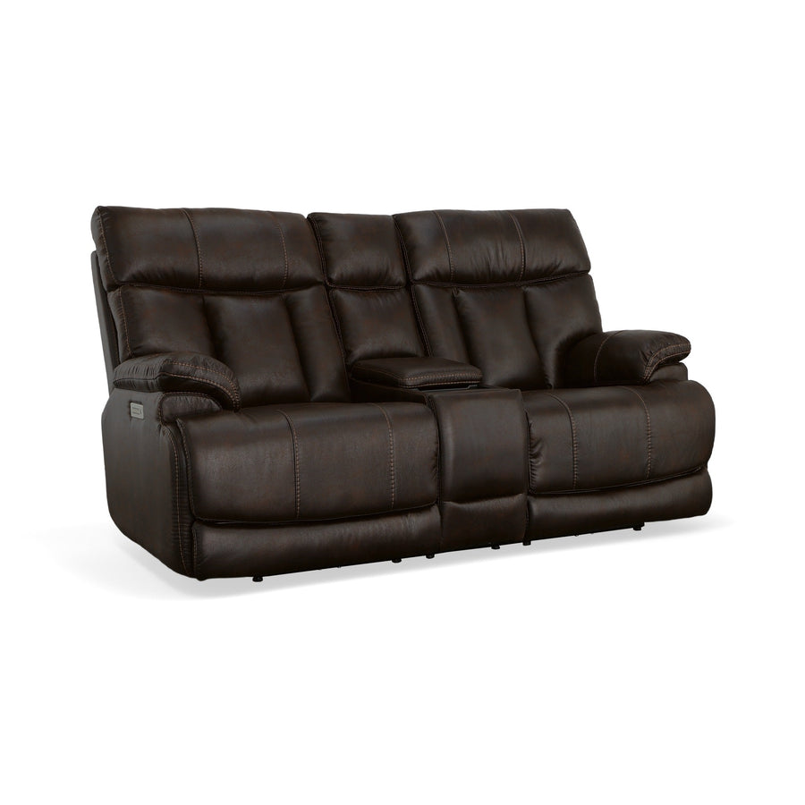 Clive Clove Fabric Power Reclining Loveseat with Console