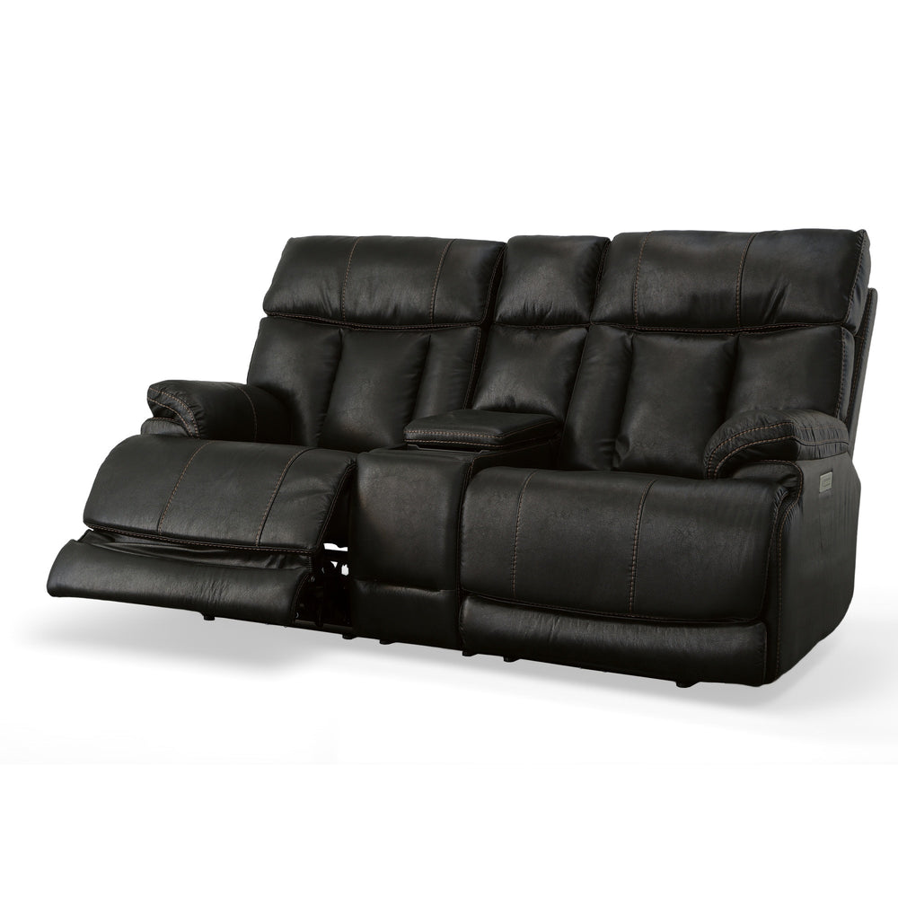 Clive Peppercorn Fabric Power Reclining Loveseat with Console, Power Headrests & Lumbar