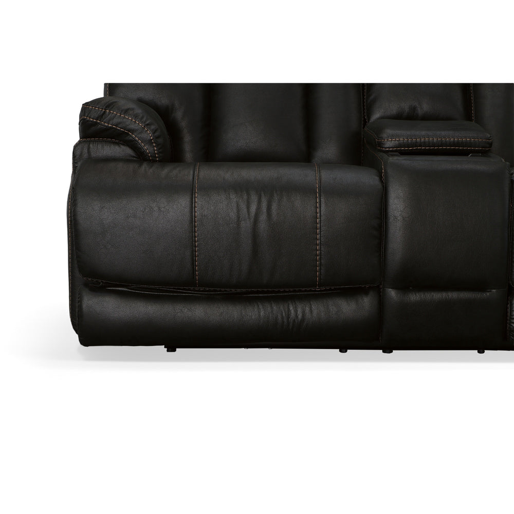 Clive Peppercorn Fabric Power Reclining Loveseat with Console, Power Headrests & Lumbar