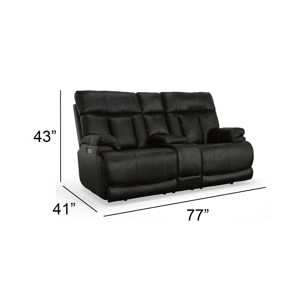 Clive Peppercorn Fabric Power Reclining Loveseat with Console, Power Headrests & Lumbar