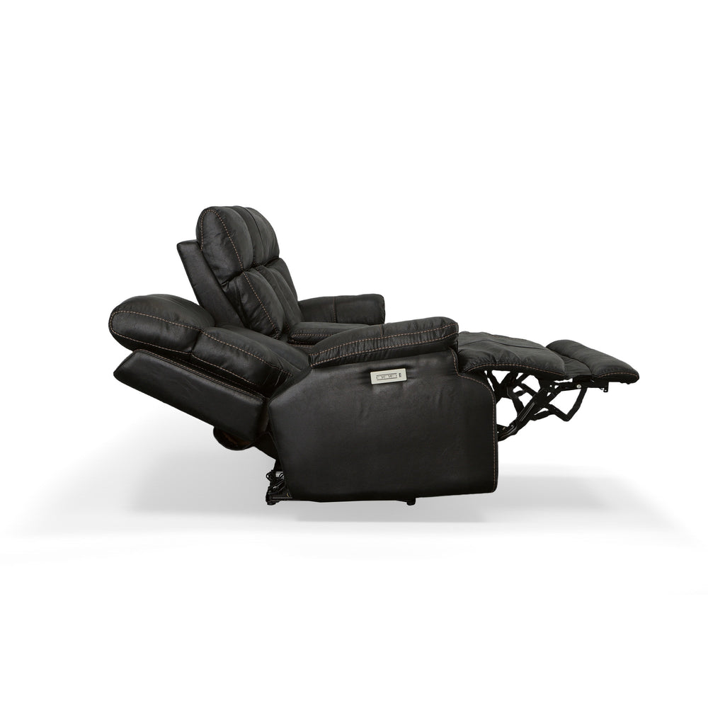 Clive Peppercorn Fabric Power Reclining Loveseat with Console, Power Headrests & Lumbar