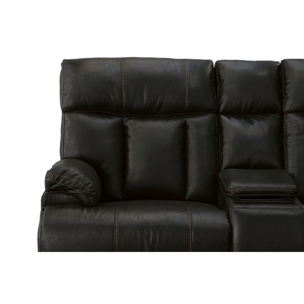 Clive Peppercorn Fabric Power Reclining Loveseat with Console, Power Headrests & Lumbar