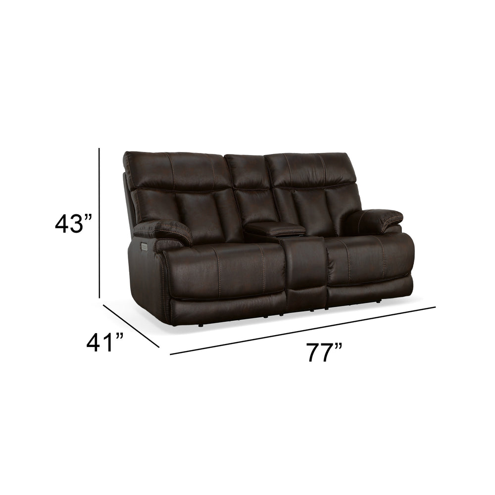 Clive Clove Fabric Power Reclining Loveseat with Console, Power Headrests & Lumbar