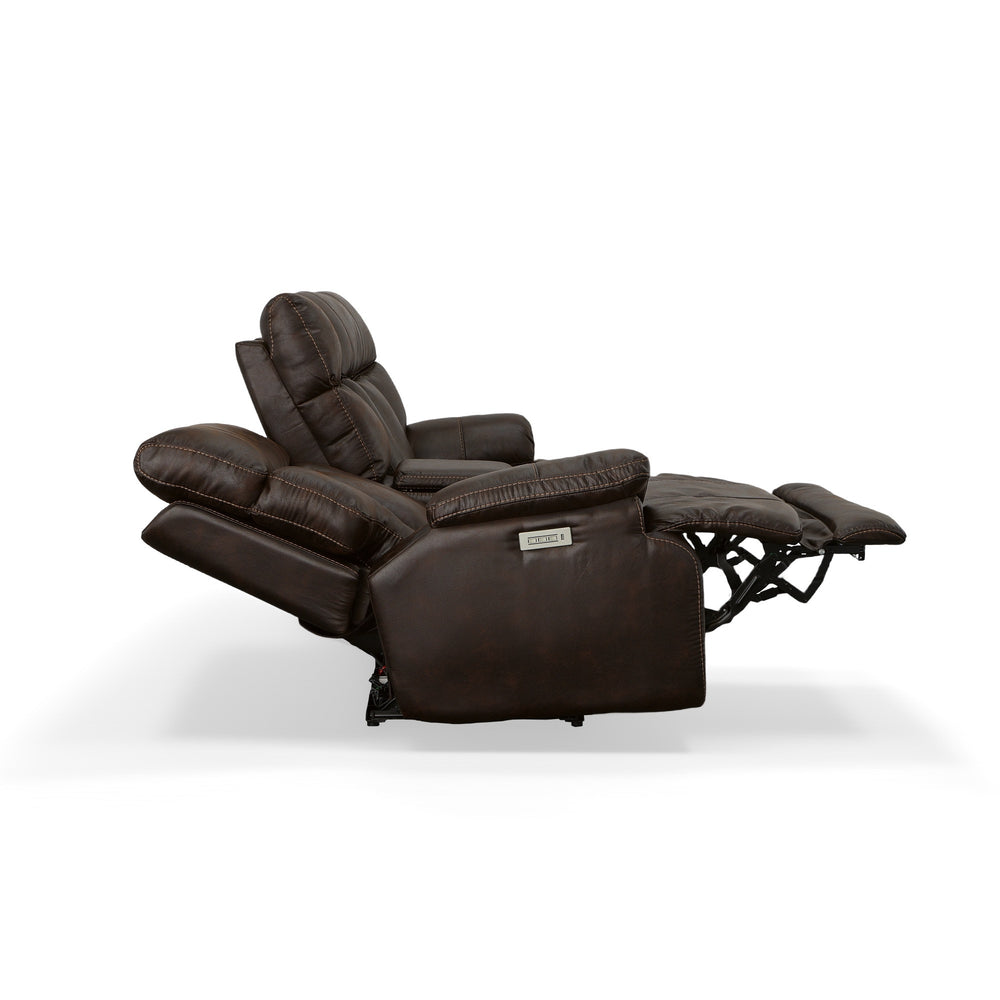 Clive Clove Fabric Power Reclining Loveseat with Console, Power Headrests & Lumbar