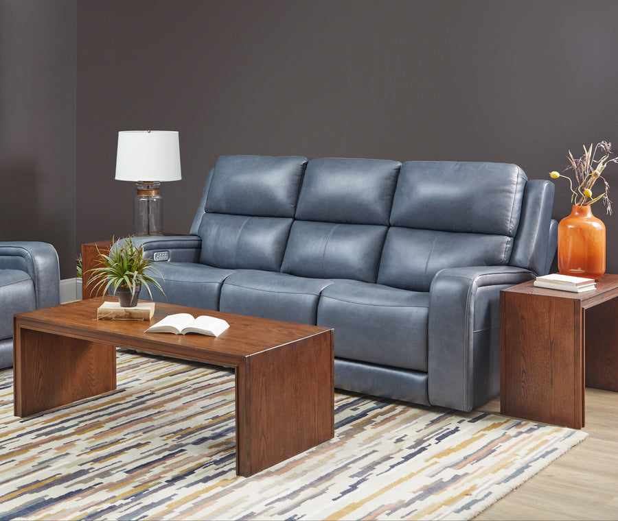 Flexsteel Oasis Leather Power Reclining Sofa with Power Headrests, Lumbar, Heat & Massage Complete Room