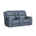 Flexsteel Oasis Leather Power Reclining Loveseat with Console, Power Headrests, Lumbar, Heat & Massage