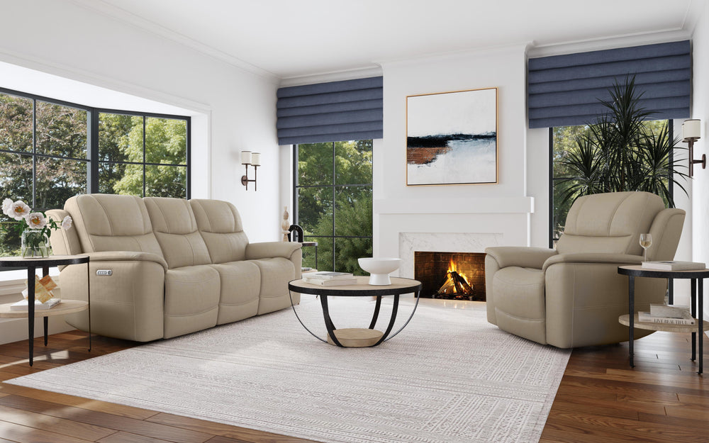 Flexsteel Crew Leather Power Reclining Sofa with Power Headrests & Lumbar