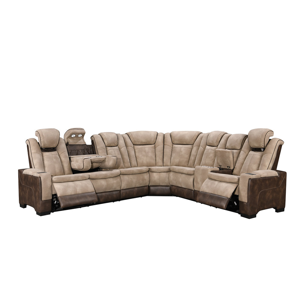 Power Reclining Sectional with Console – Brown