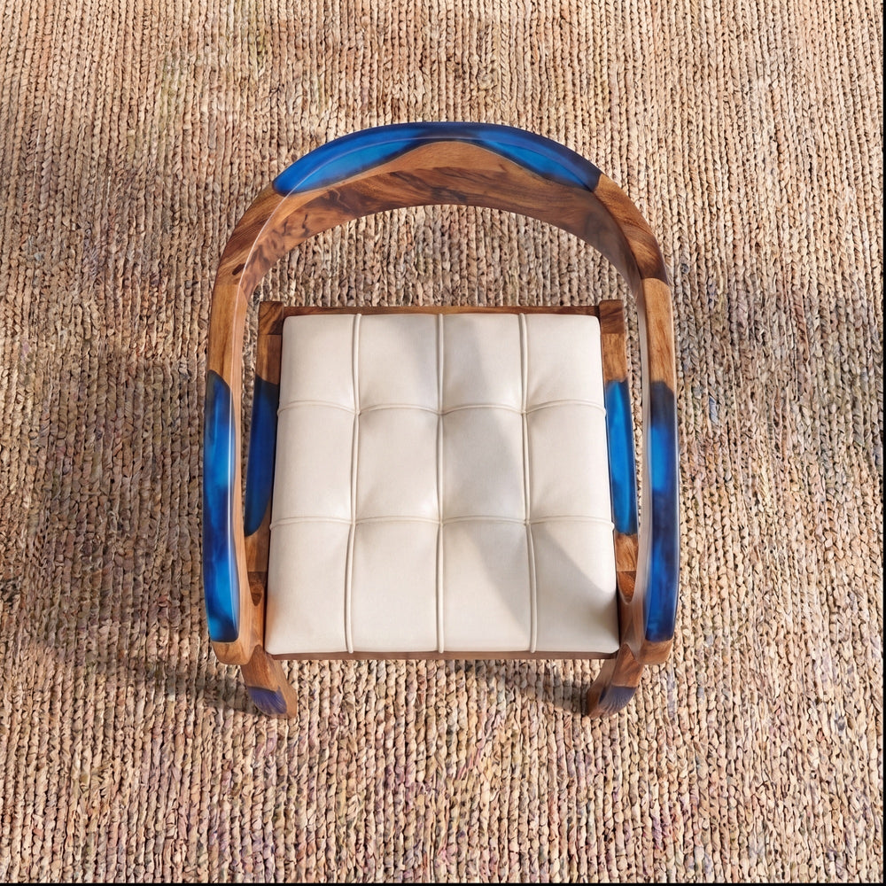 Walnut Sapphire Blue Epoxy Dining Arm Chair