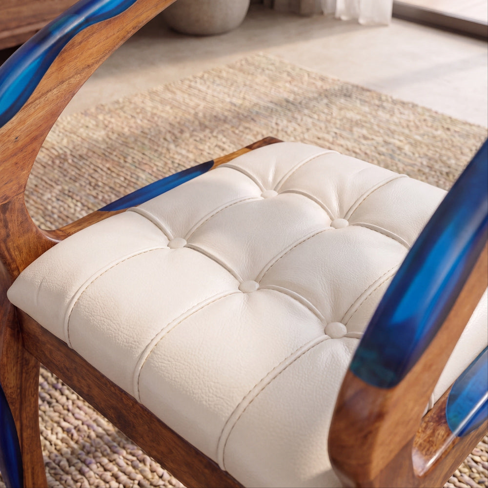 Walnut Sapphire Blue Epoxy Dining Arm Chair