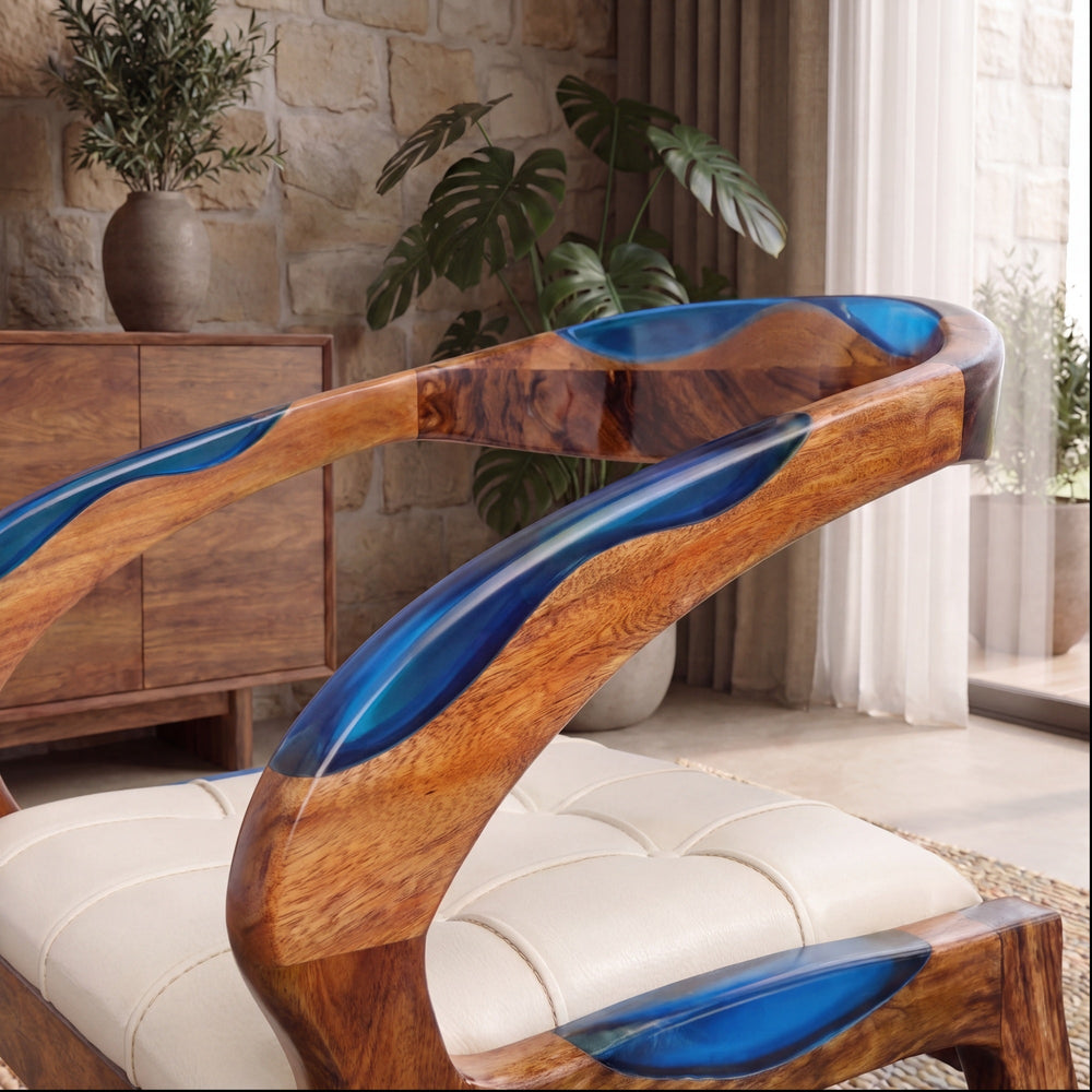 Walnut Sapphire Blue Epoxy Dining Arm Chair
