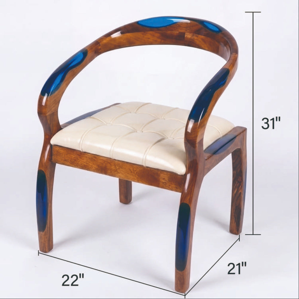Walnut Sapphire Blue Epoxy Dining Arm Chair
