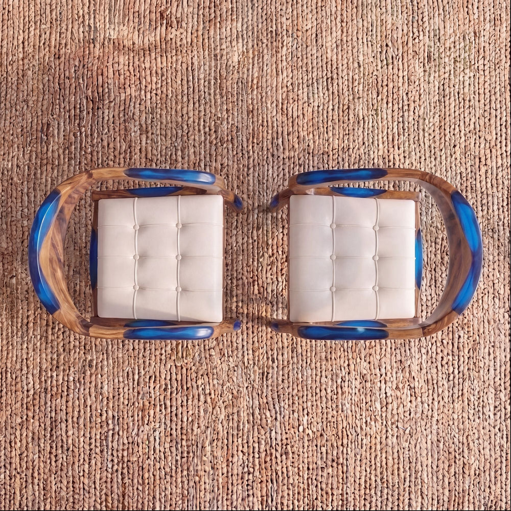Walnut Sapphire Blue Epoxy Dining Arm Chair