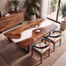 Walnut Sapphire Blue Epoxy Dining Arm Chair