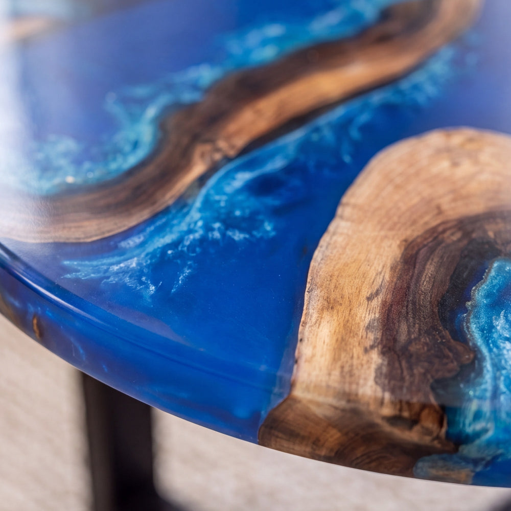 Black Walnut Blue Epoxy Oval Coffee Table
