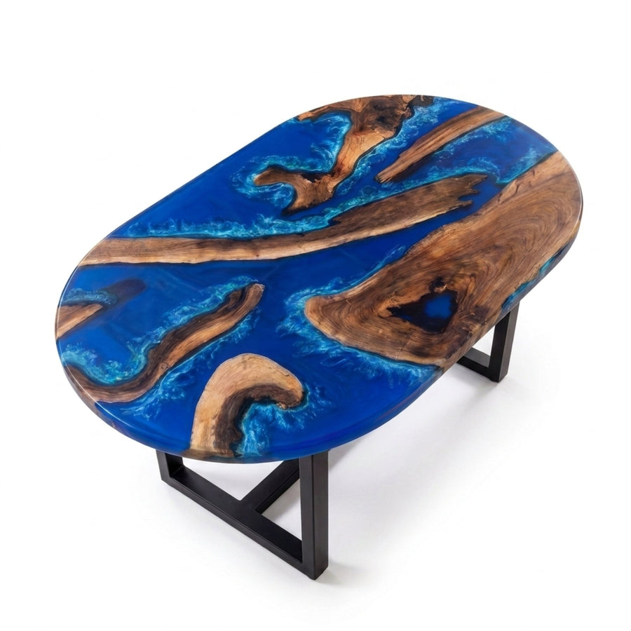 Black Walnut Blue Epoxy Oval Coffee Table