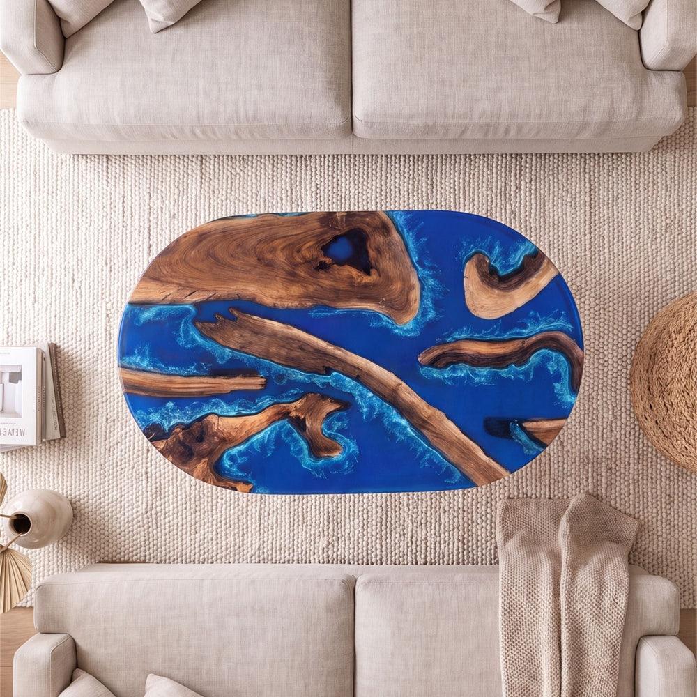 Black Walnut Blue Epoxy Oval Coffee Table