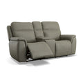 Flexsteel Sawyer Power Reclining Console Loveseat with Power Headrest & Lumbar